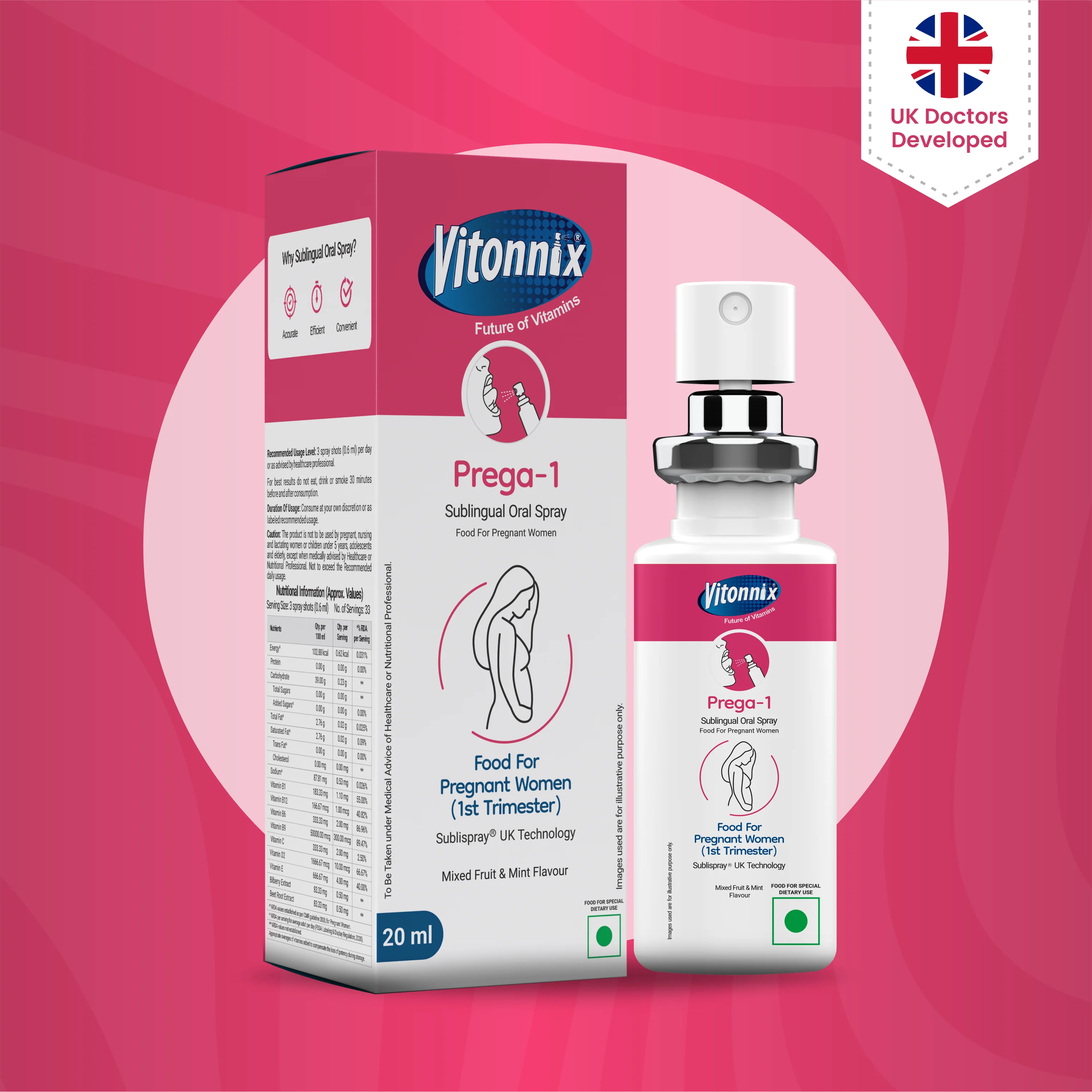 First Trimester Prenatal Support (Prega 1 ) Sublingual Spray – 30 Days Supply
