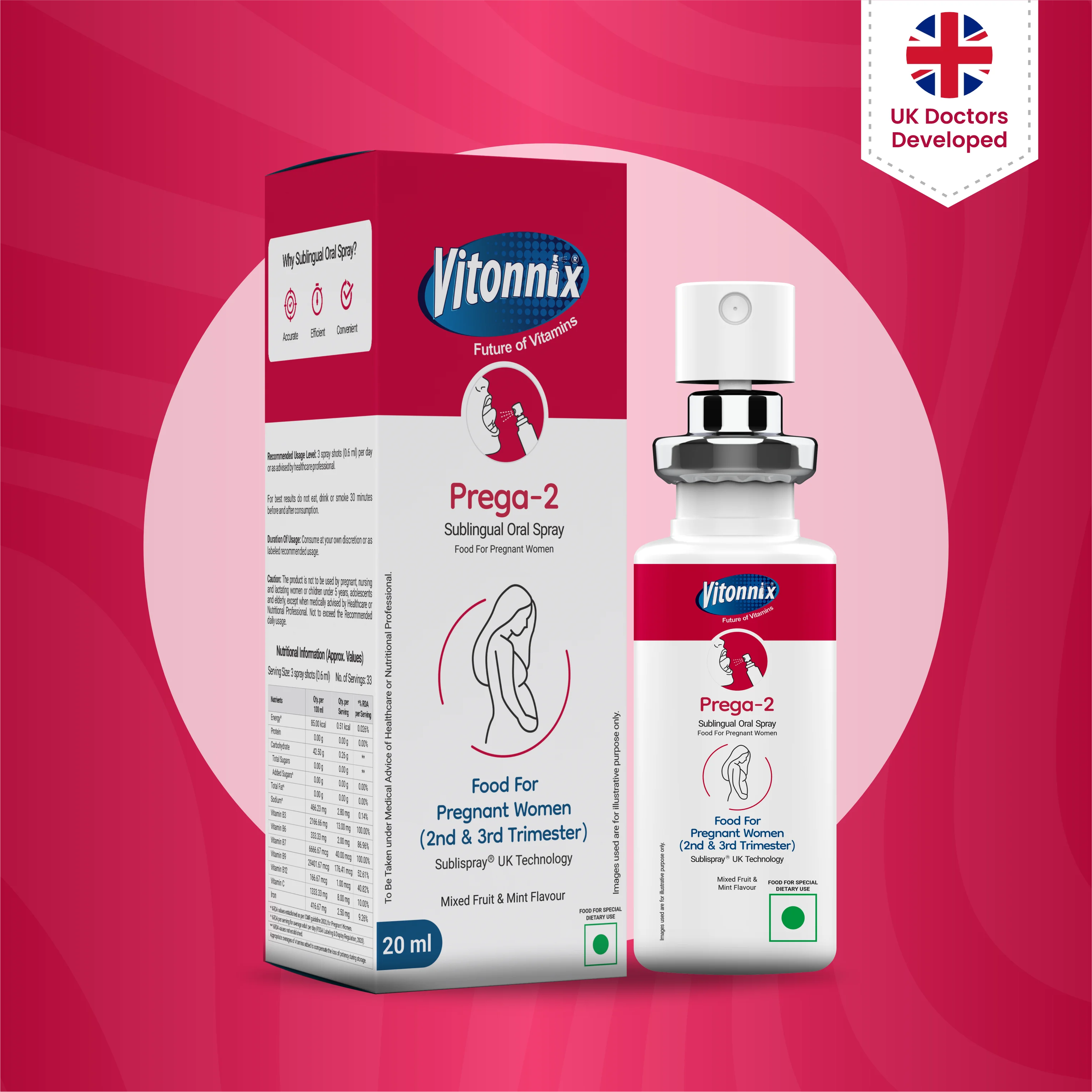 Second & Third Trimester Support (Prega - 2 ) Sublingual Spray – 30 Days Supply