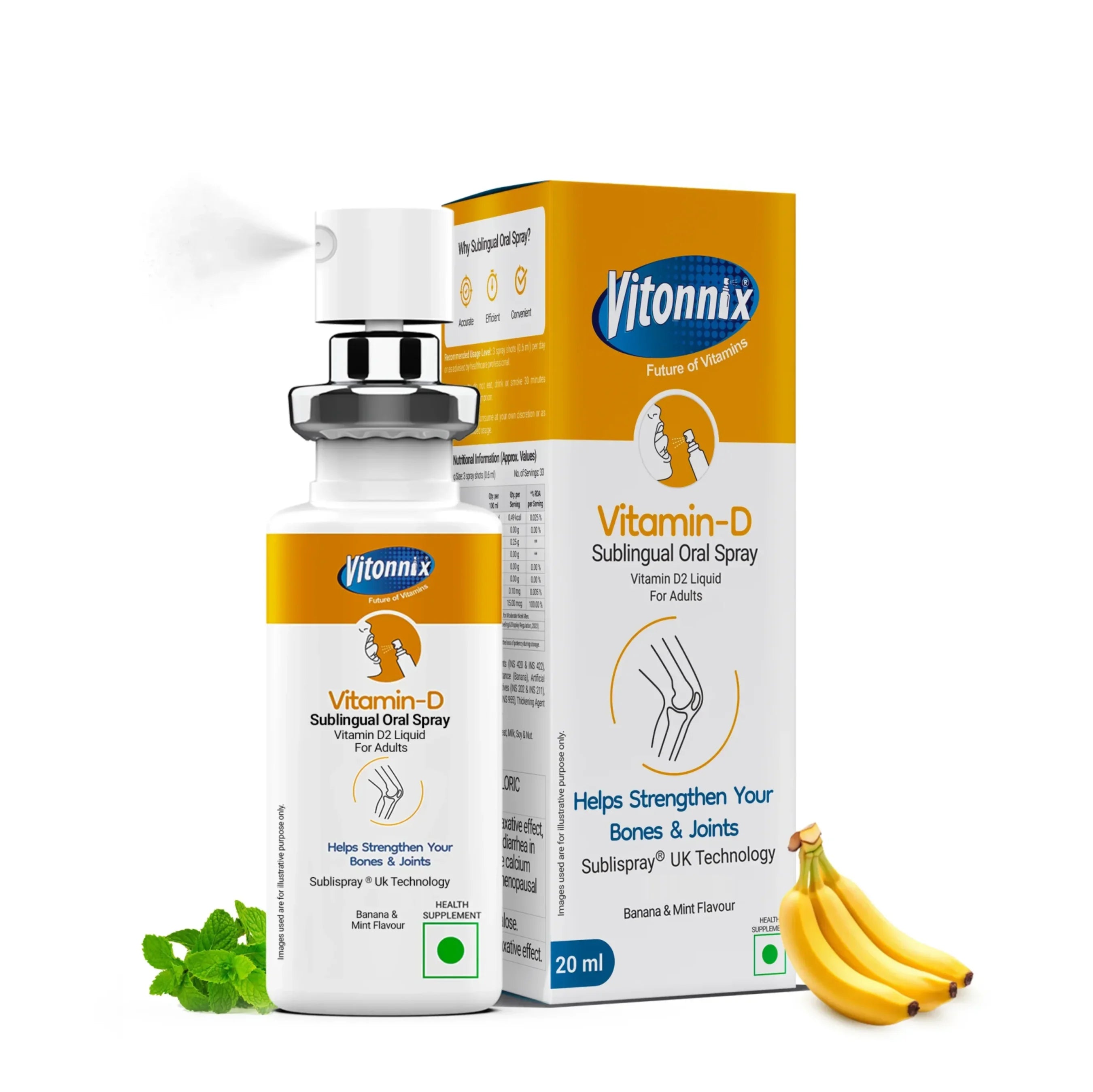Weak Bones & Back Pain Support (Vitamin D) Sublingual Spray - 30 Days Supply