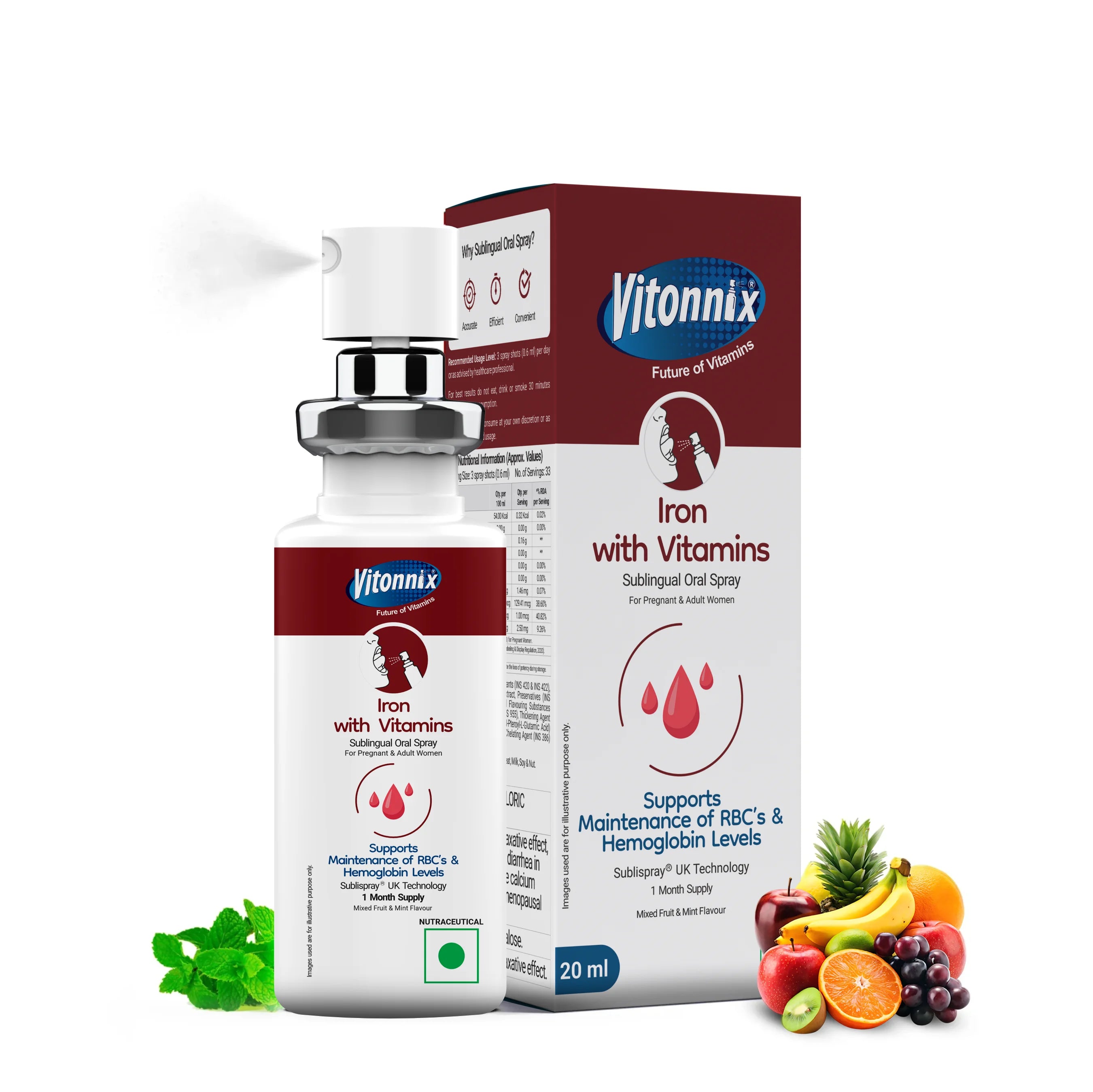 Iron Boost & Anemia Support for Women Sublingual Spray - 30 Days Supply